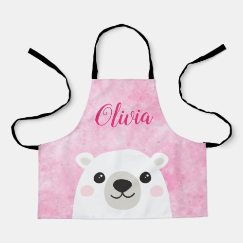 Cute polar bear custom name pink apron