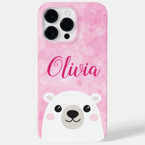 Cute polar bear custom name pink Case_Mate iPhone 14 pro max case