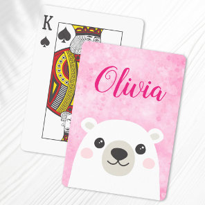Cute polar bear custom name pink poker cards
