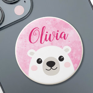 Cute polar bear custom name pink PopSocket