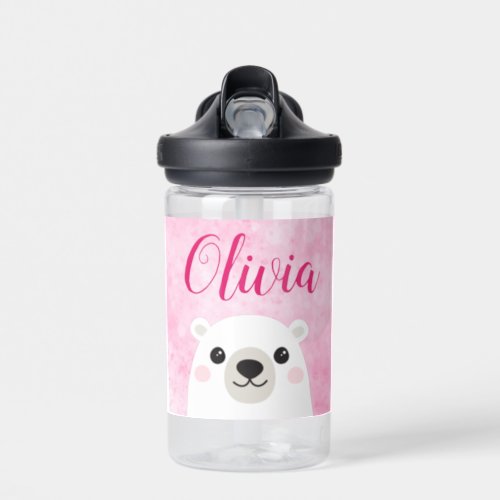 Cute polar bear custom name pink water bottle