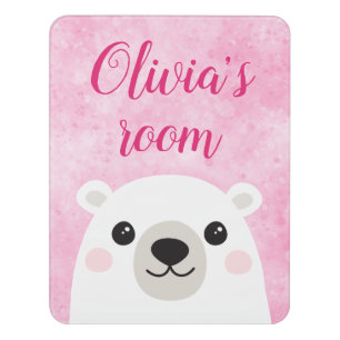 Cute polar bear custom name room door sign