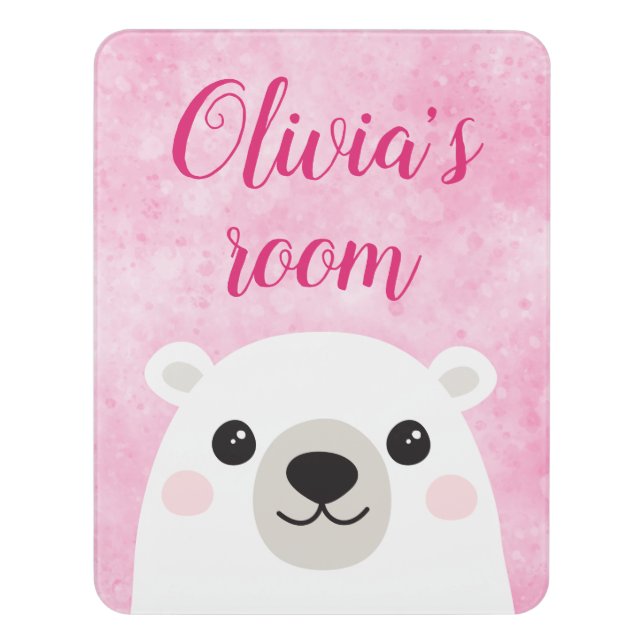 Cute polar bear custom name room door sign (Contemporary Vert)