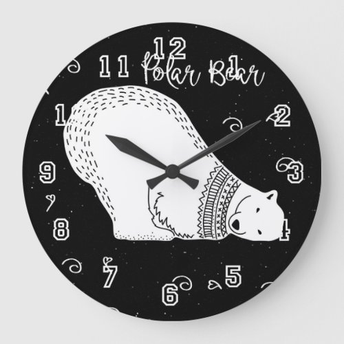 Cute Polar Bear Design in Black and White Large Clock