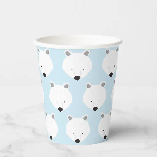 Cute Polar Bear Face Pattern Animal Paper Cups | Zazzle