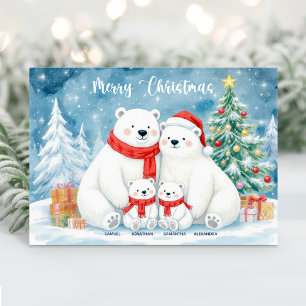 Cute Polar Bear Family Name Christmas Card