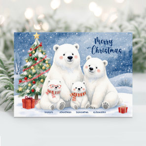 Cute Polar Bear Family Name Christmas Card