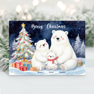 Cute Polar Bear Family Name Christmas Card