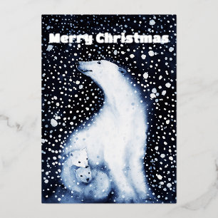 Cute Polar Bear Family Snowy Winter Christmas Foil Holiday Card
