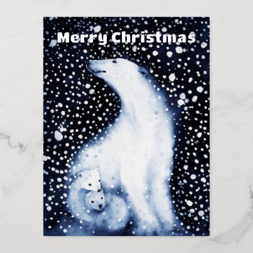 Cute Polar Bear Family Snowy Winter Christmas Foil Holiday Postcard