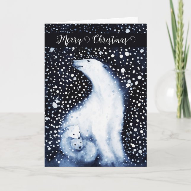Cute Polar Bear Family Snowy Winter Christmas Holiday Card (Front)