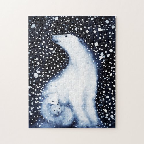 Cute Polar Bear Family Snowy Winter Christmas Jigsaw Puzzle