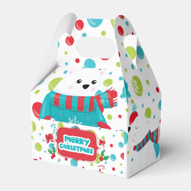 Cute polar bear family winter merry Christmas Favor Boxes (Front Side)