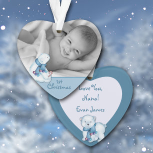 Cute Polar Bear First Christmas Photo Template Ornament