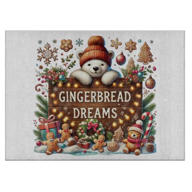Cute Polar Bear Gingerbread Dreams Cutting Board (Front)