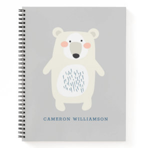Cute Polar Bear Gray Personalized School Notebook