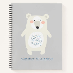 Cute Polar Bear Gray Personalized School Notebook