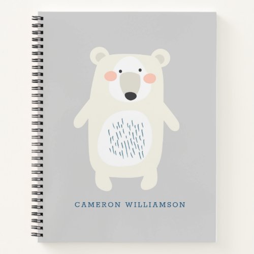 Cute Polar Bear Gray Personalized School Notebook
