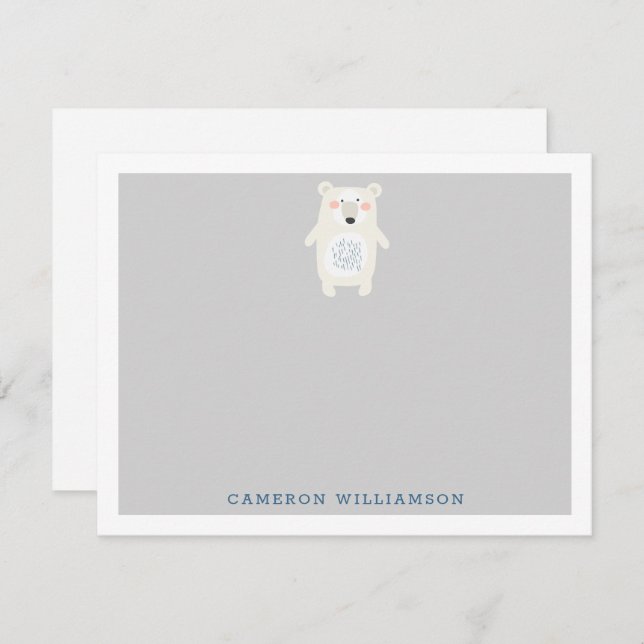 Cute Polar Bear Gray Personalized Stationery   Note Card (Front/Back)