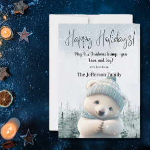 Cute Polar Bear Happy Holidays Winter Watercolor Holiday Card