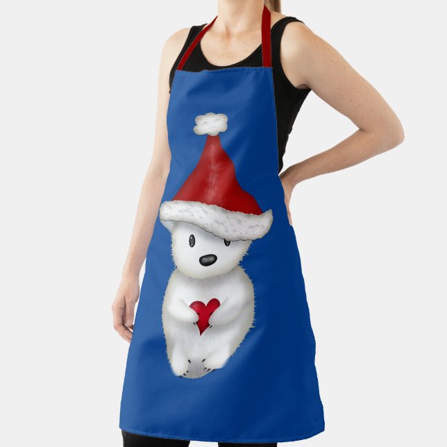 Cute Polar Bear holding Heart Apron (Insitu)