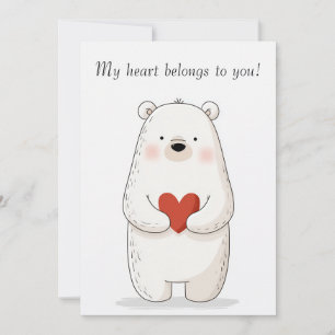 Cute Polar Bear Hugging a Red Heart - Love  Invitation