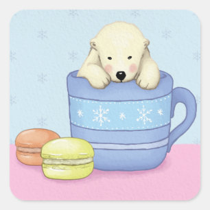 Cute Polar Bear Illustration Square Sticker