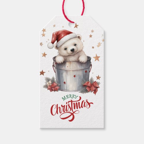Cute Polar Bear in Christmas Bucket Gift Tags