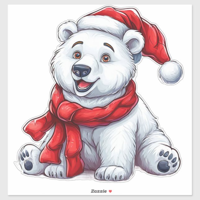 Cute Polar Bear in Santa Hat and Scarf  Sticker (Sheet)