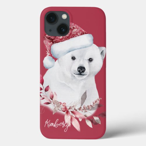 Cute polar bear in Santa hat Christmas iPhone 13 Case