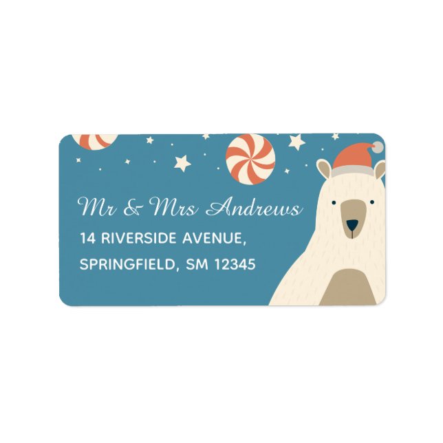 Cute Polar Bear in Santa Hat Custom Christmas  Label (Front)