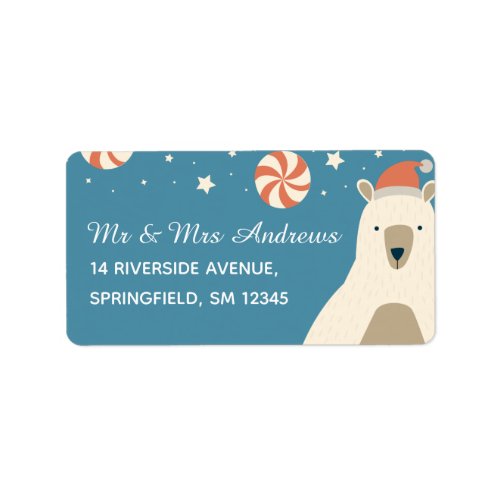 Cute Polar Bear in Santa Hat Custom Christmas  Label