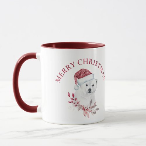 Cute polar bear in Santa hat Merry Christmas Mug