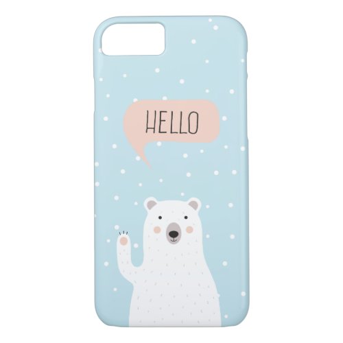 Cute Polar Bear in the Snow says Hello iPhone 87 Case