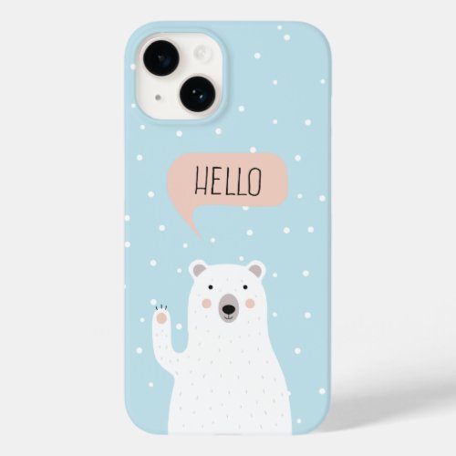Cute Polar Bear in the Snow says Hello Case_Mate iPhone 14 Case