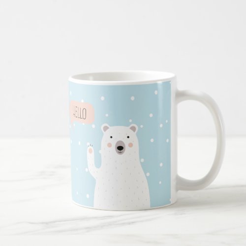 Cute Polar Bear in the Snow says Hello  NAME  Coffee Mug
