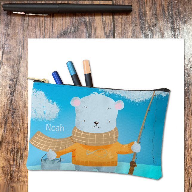 Cute Polar Bear Kid Pencil Pouch with Name (Cute polar bear kid pencil pouch with name .)