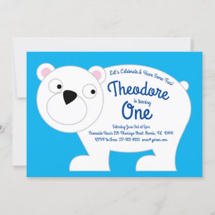 Cute Polar Bear Kids 1st Birthday Party Invitation