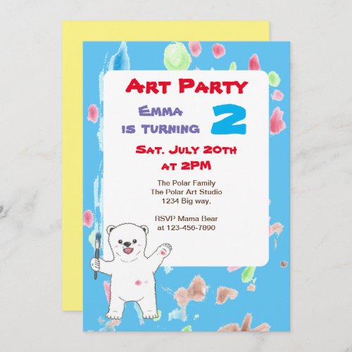Cute Polar bear kids Art Birthday Party Invitation