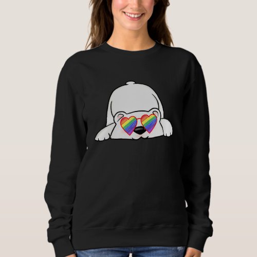 Cute Polar Bear  Lgbtq Stuff Rainbow Heart Sunglas Sweatshirt