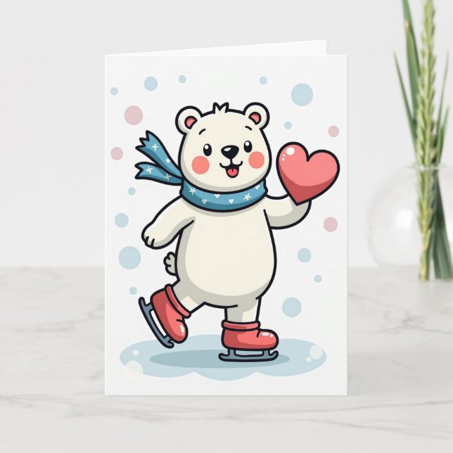 Cute Polar Bear Love Skating Card (Front)