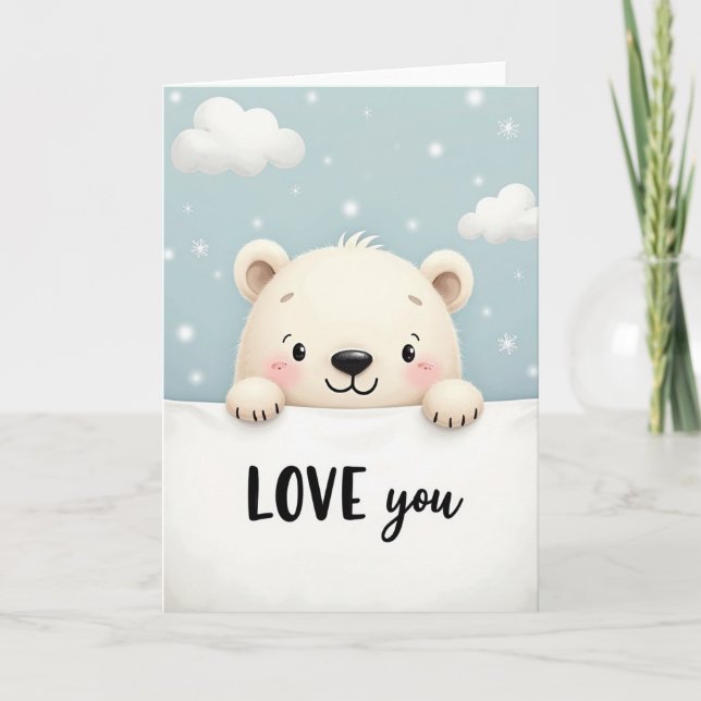 Cute Polar Bear Love You Snow Card (Front)