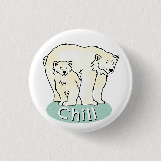 Cute Polar Bear Mama & Baby Pin Badge - Chill (Front)