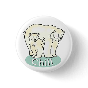 Cute Polar Bear Mama & Baby Pin Badge - Chill