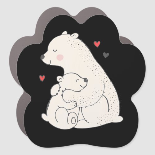 Cute Polar Bear Mama With Baby Car Magnet