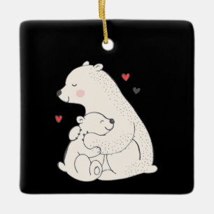 Cute Polar Bear Mama With Baby Ceramic Ornament