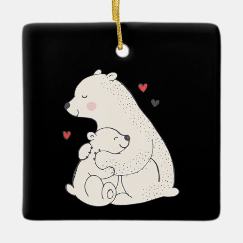 Cute Polar Bear Mama With Baby Ceramic Ornament