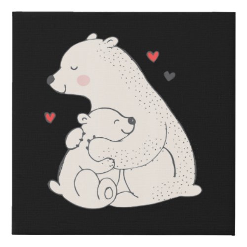 Cute Polar Bear Mama With Baby Faux Canvas Print