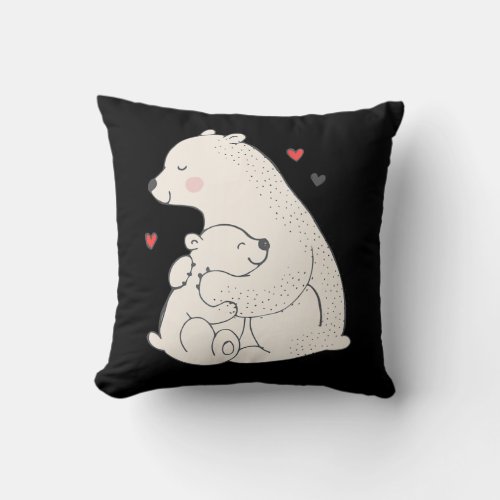Cute Polar Bear Mama With Baby Throw Pillow