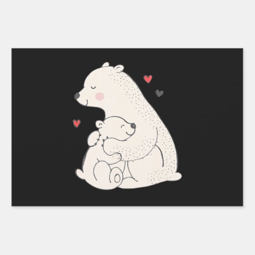 Cute Polar Bear Mama With Baby Wrapping Paper Sheets